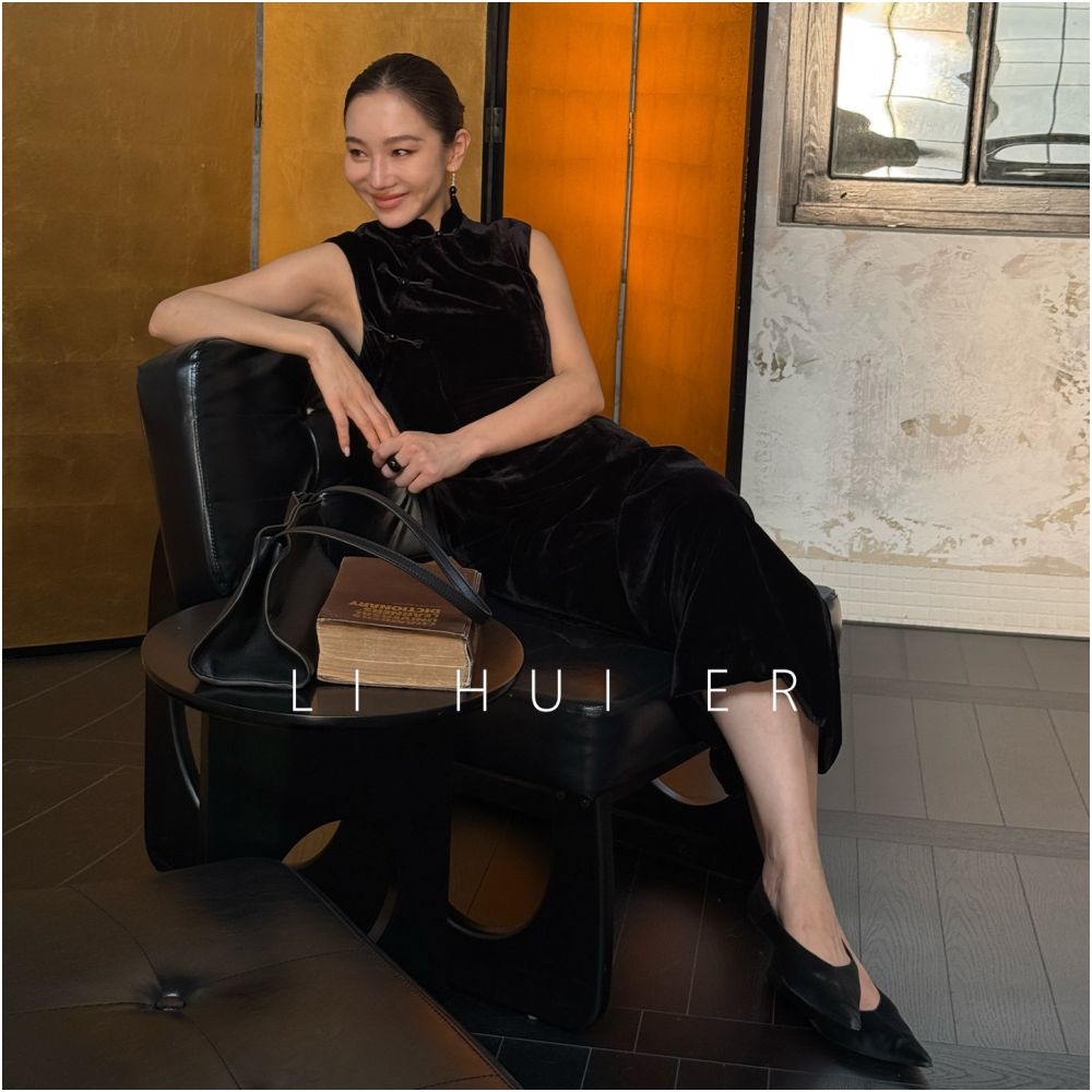LiHuiEr s empty folded velvet sleeveless dress for women in autumn and winter with a high end feel and a new Chinese qipao skirt image 5