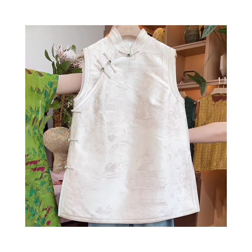 Simple and elegant temperament new Chinese style sleeveless women s summer 2025 new loose and comfortable plus size top that covers the flesh image 1