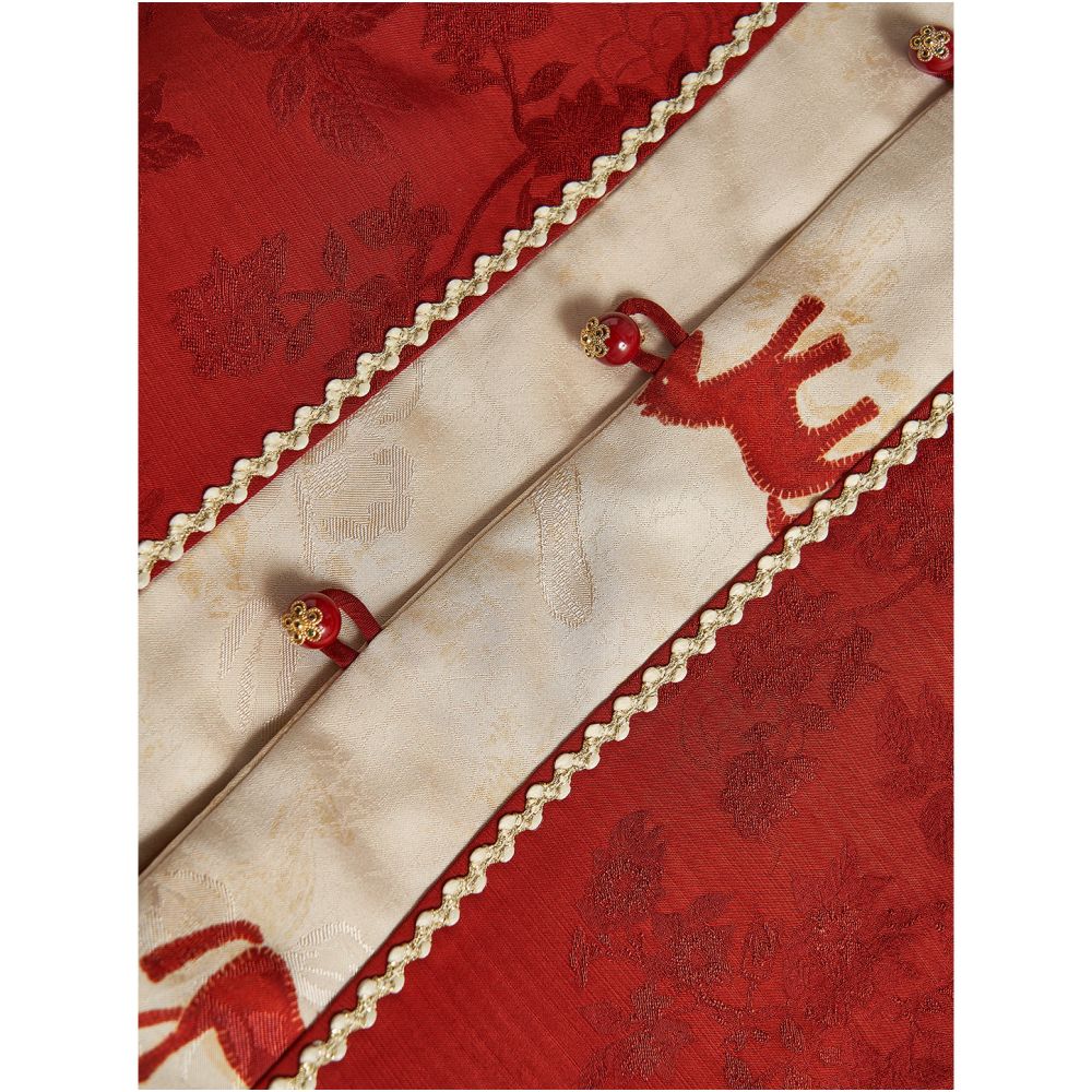 New Chinese style retro and noble round neck red pony jacquard splicing double sided wearing vest spring and autumn new women s clothing image 5