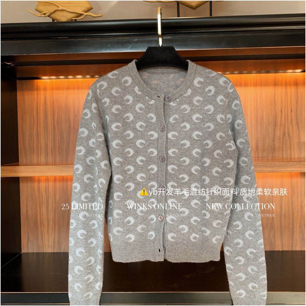 0104 Correct Version Development Niche Full Moon Jacquard Wool Blended Round Neck Knitted Cardigan image 5