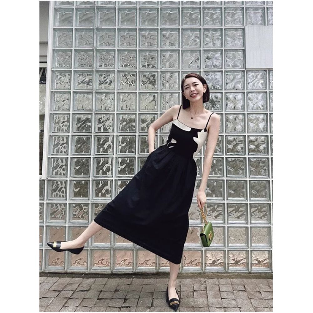 Rouje Damas French style sophisticated slip dress featuring a stylish color blocked design that flatters the figure image 4