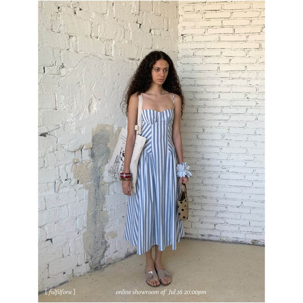 FFU Skirt Children s 2025 New Cotton Long Dress Irregular Splicing Blue and White Stripes Waist Pulling Dress image 5