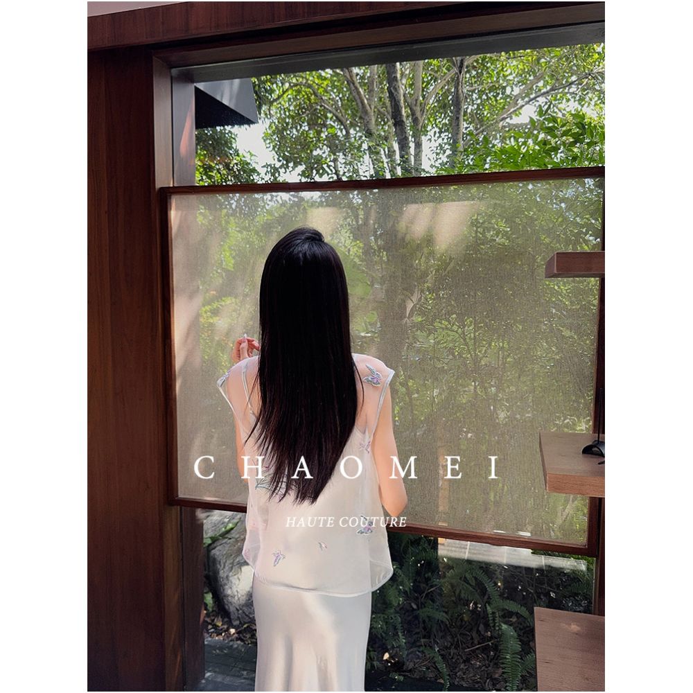 MOPASSANT Clivia ช ดเดรสเส อก กป กลายสไตล จ นใหม พร อมกระด มล กป ดและสายเอ ยมผ าอะซ เตท image 4