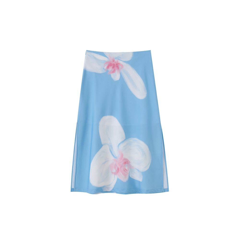 SOTHEMOS 25SS Butterfly Orchid Exclusive Original Design Printed Wrinkle Resistant Linen Biscuit High Waisted Midi Skirt image 4