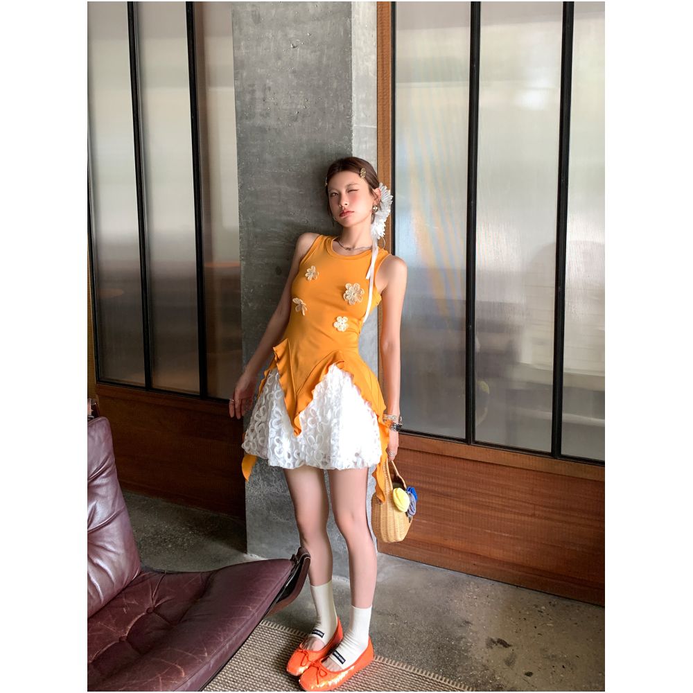 DULA Good Home Korean Style Irregular Hem 3D Floral Sleeveless Vest for Women Summer Hot Girl Slim Fit Top image 3