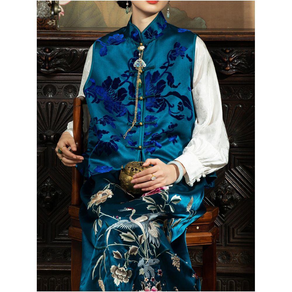 Our flagship product PSL554 Intangible Cultural Heritage Zhangzhou Velvet High end New Chinese Style Silk Zhangzhou Velvet Vest Sleeveless Jacket image 4