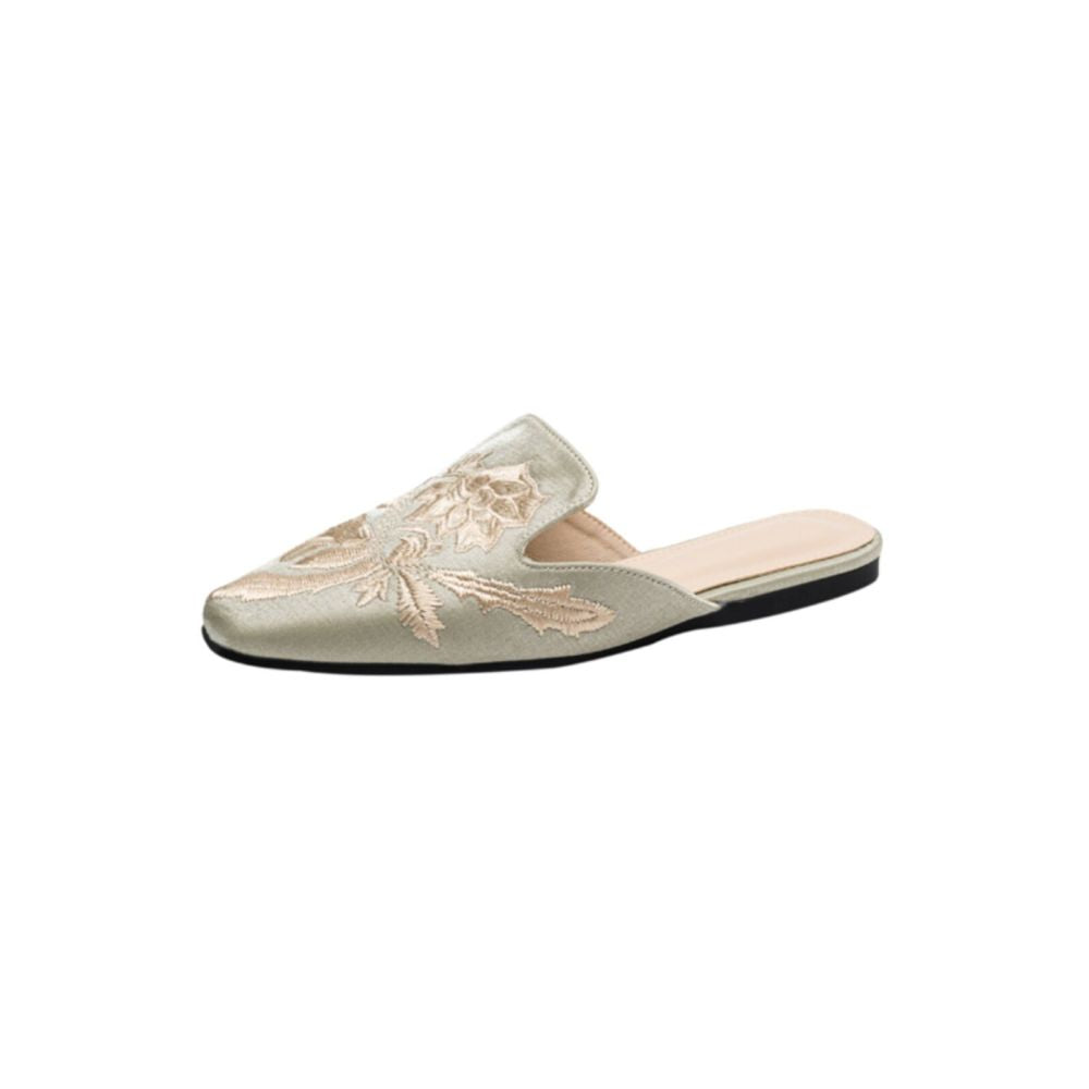 New Chinese style embroidered closed toe half slippers for women summer wear satin finish elegant French style flat sandals image 4