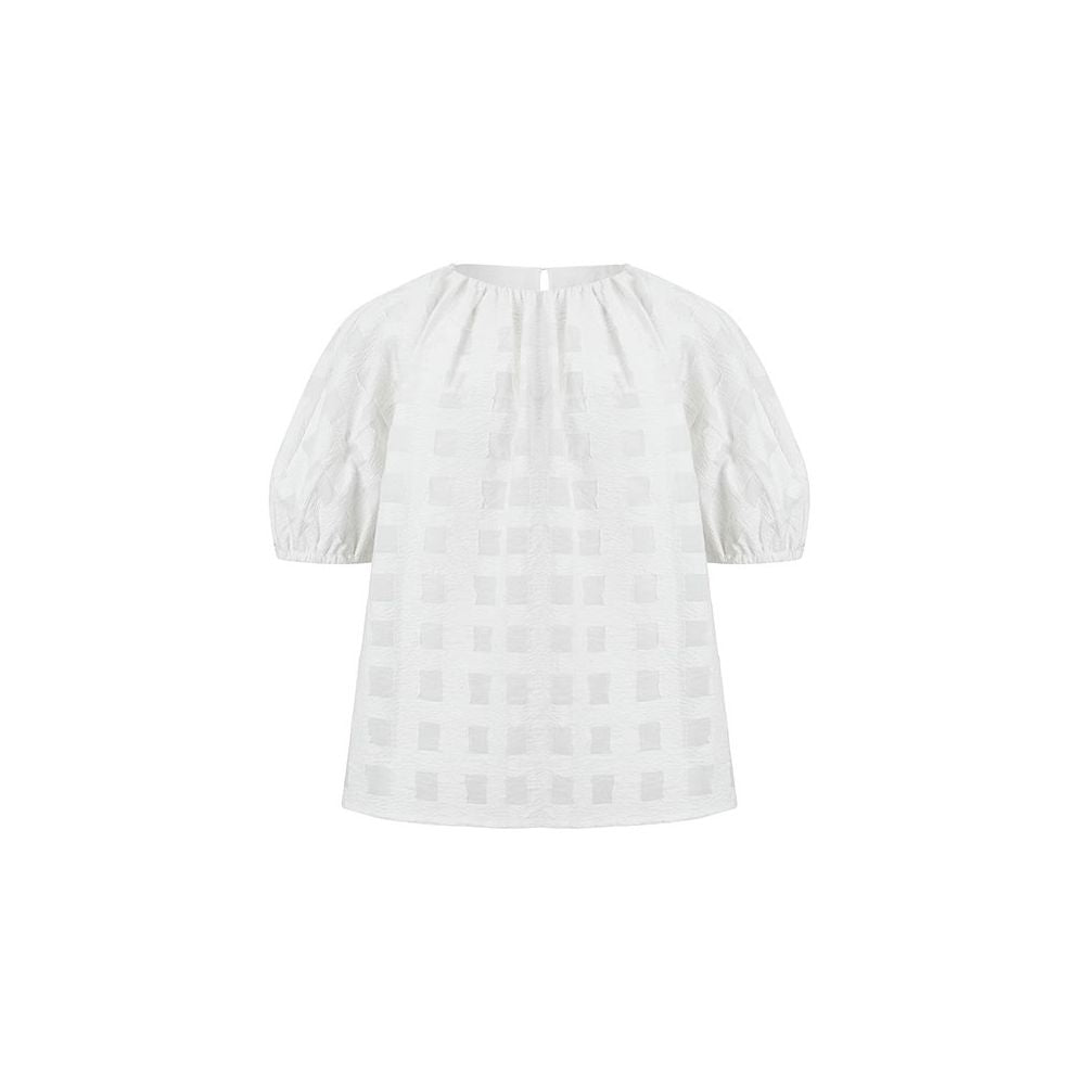 HIDEMI Resort Collection Embossed Artistic Jacquard White Check Cocoon T Shirt and Skirt Set image 5