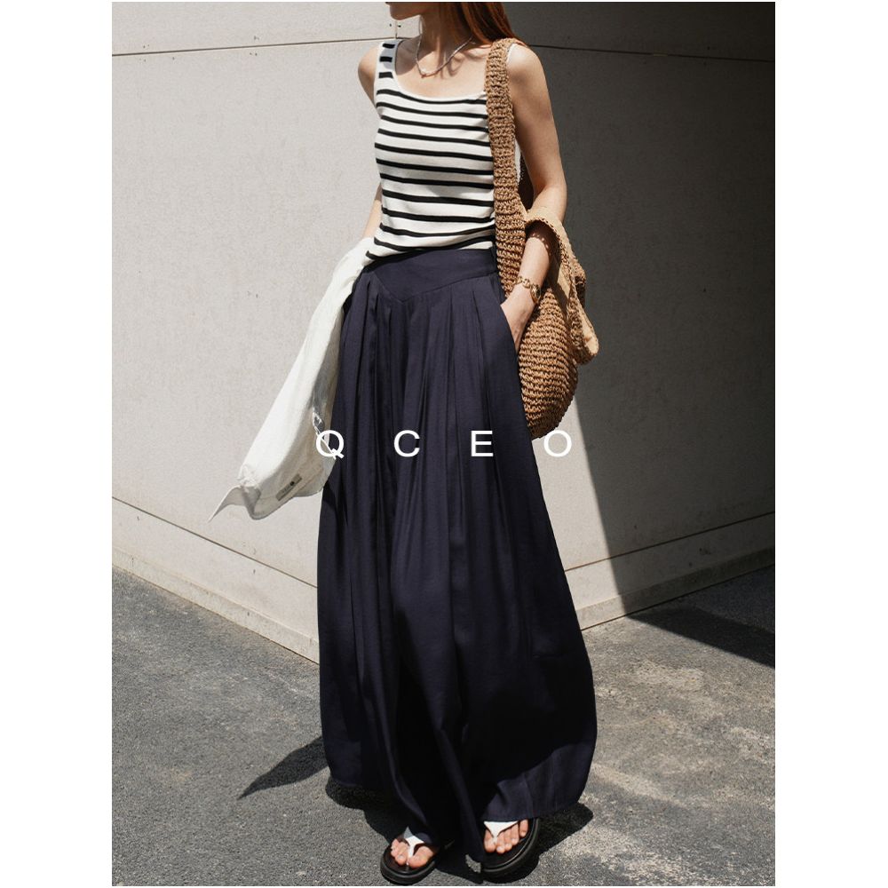 QCEO Flowy Magic Pants Skirt Pants Pleated Air Pants Slimming Yamamoto Style Long Pants Loose Wide Leg Pants for Women Summer and Autumn image 4