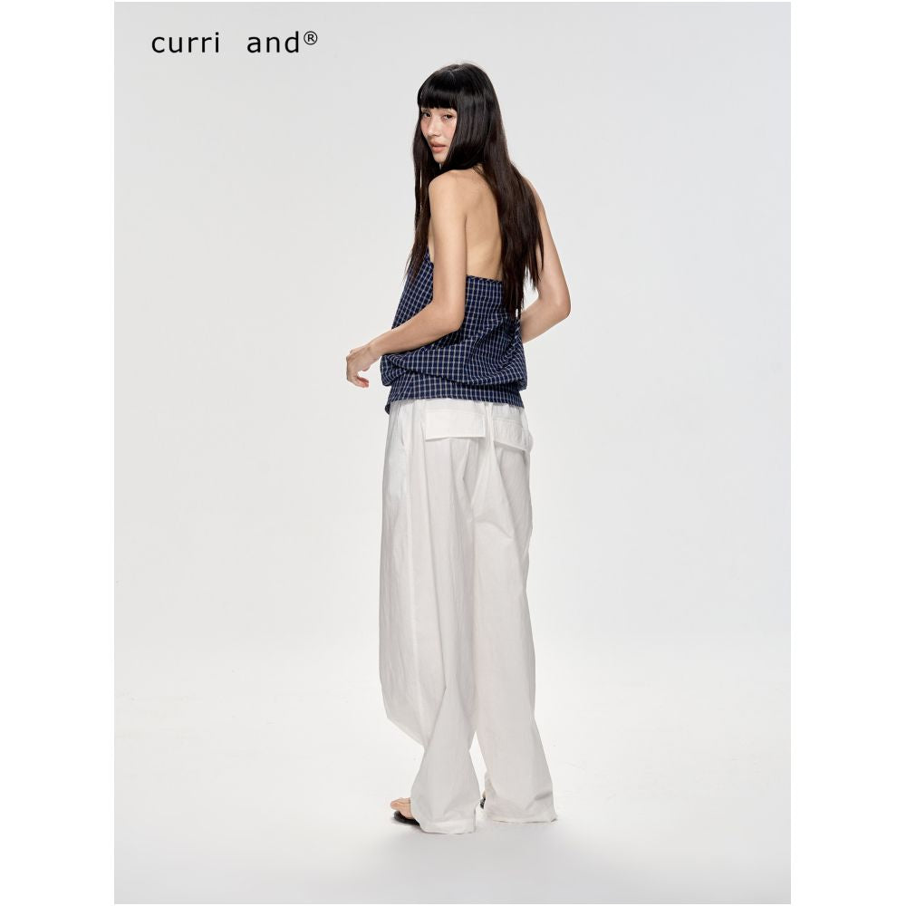 Curriges Summer Backless Sleeveless Plaid Faux Two Piece Halter Neck Tank Top for Women image 2