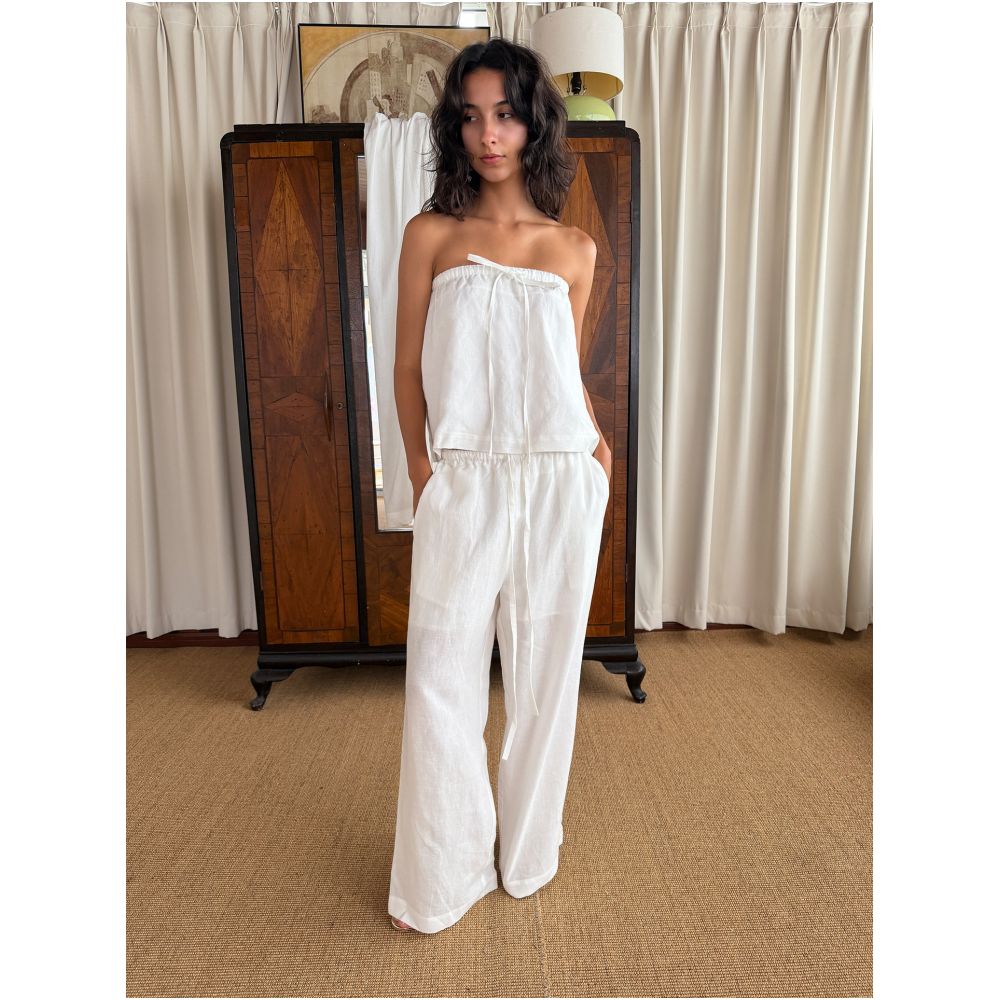 JaquanXu 100 Natural Linen Tencel Linen Drawstring Elastic Waist Bandeau Skirt Two Way Design image 2