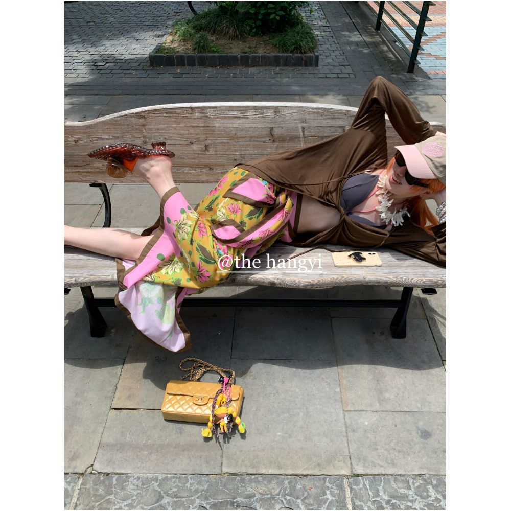 The HangYi Summer Vacation Floral Faux Two Piece Wrap Skirt French Retro Fashion Niche Skirt for Women image 2