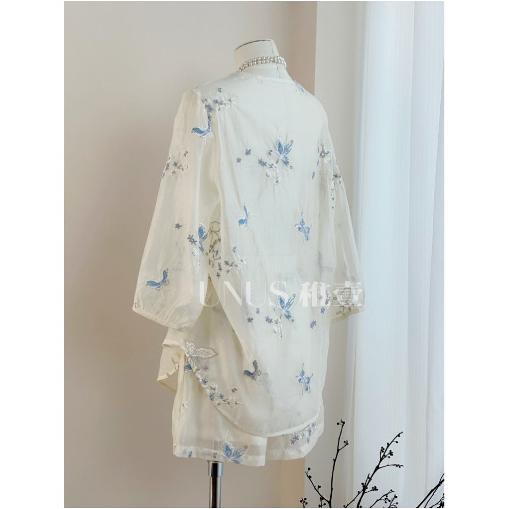 UNUS Childhood One Tencel Embroidered Shorts Two Piece Set New Chinese Style Summer New V Neck Jacquard Breathable Fashion image 4