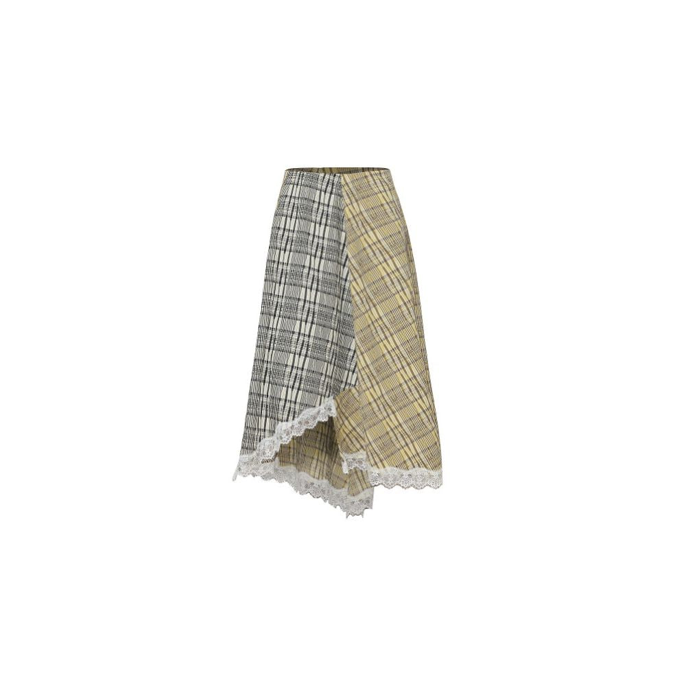 Furifuri French style pleated textured plaid patchwork lace midi skirt image 4