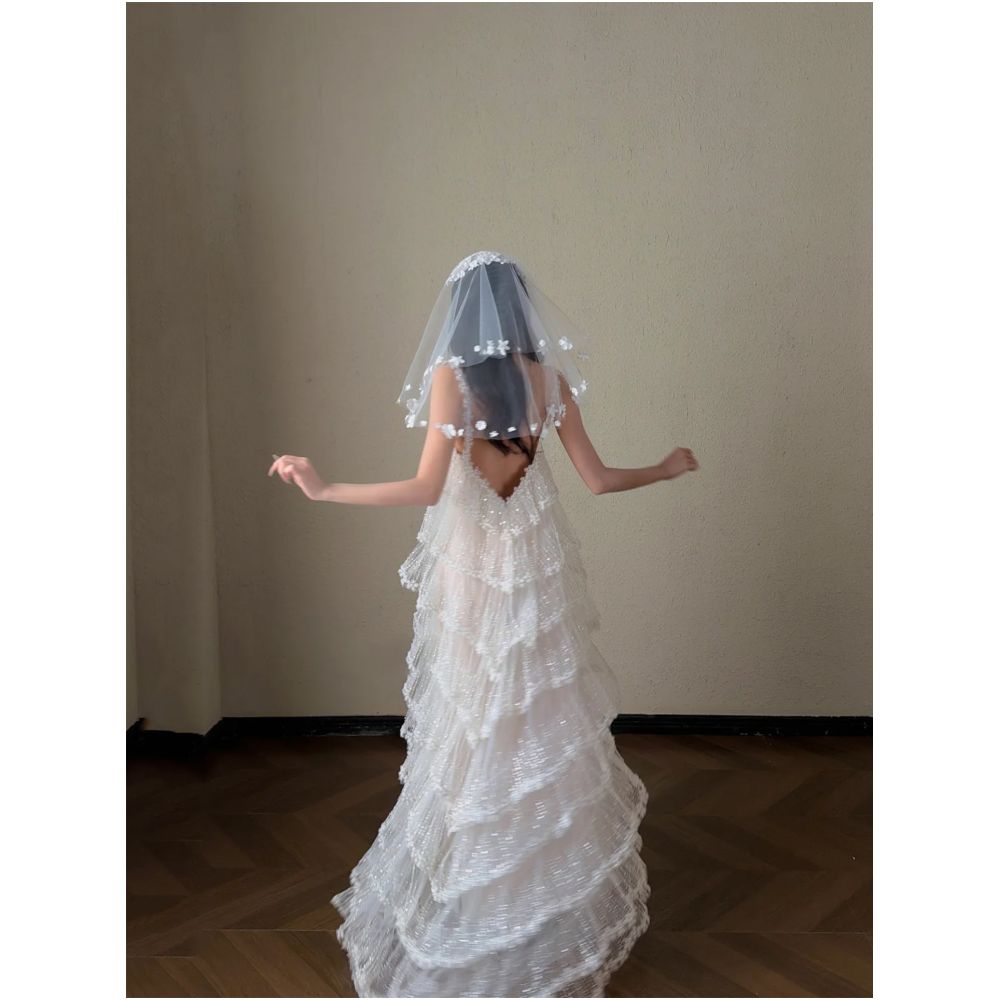 2026 Super Fairy Tale Lace Up Sequined Bridal Cake Birthday Dress Unique Elegance Marriage Certificate Gown White Morning Robe Resort Dress image 2