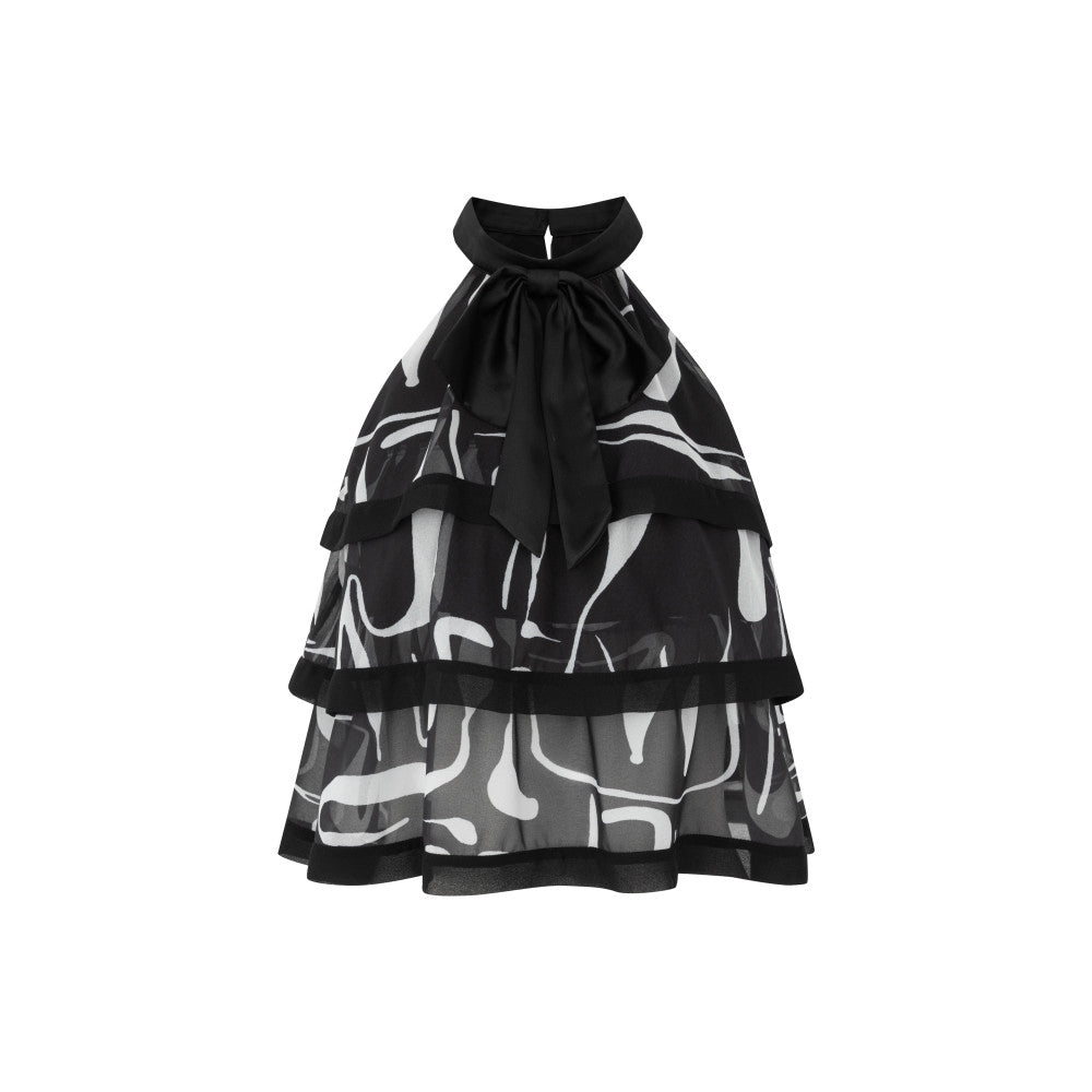 CHICYOU Black Bow Cake Chiffon Summer Sleeveless Hanging Neck Off Shoulder Little Fragrance Girl Retro Top image 16