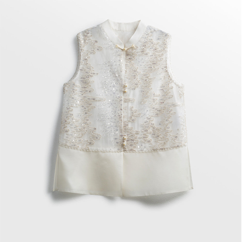 Jiaqi s customized interior and exterior are both made of heavyweight mulberry silk organza satin high end nail bead style versatile silk vest image 10