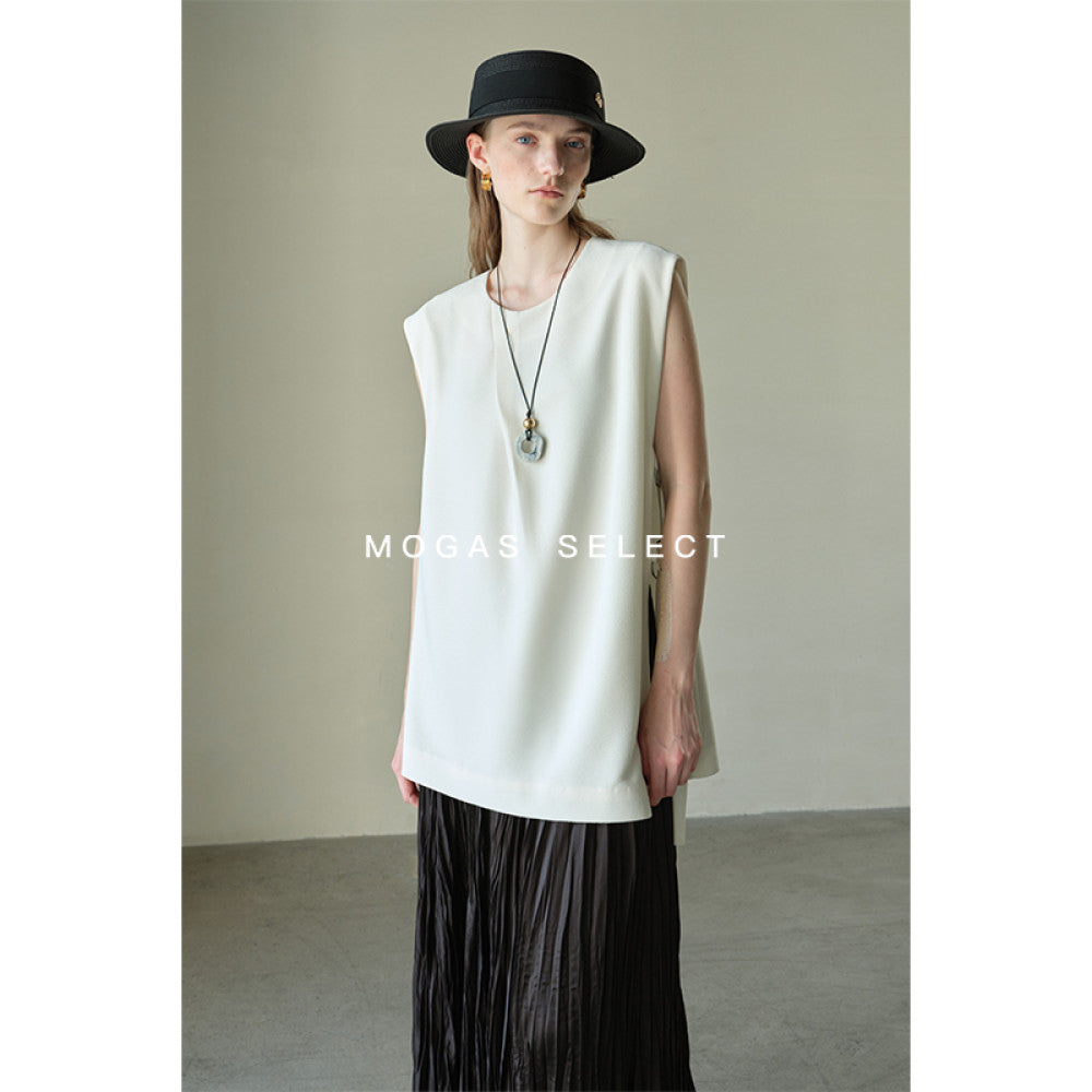 Mogas slimming paper figure heavyweight messy side hollow lace sleeveless vest wide leg pants for women Summer gift belt image 8