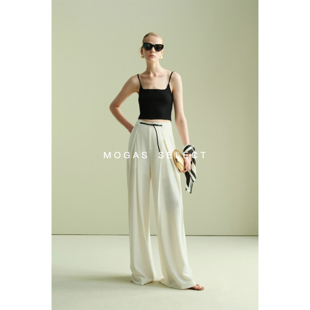 Mogas slimming paper figure heavyweight messy side hollow lace sleeveless vest wide leg pants for women Summer gift belt image 22