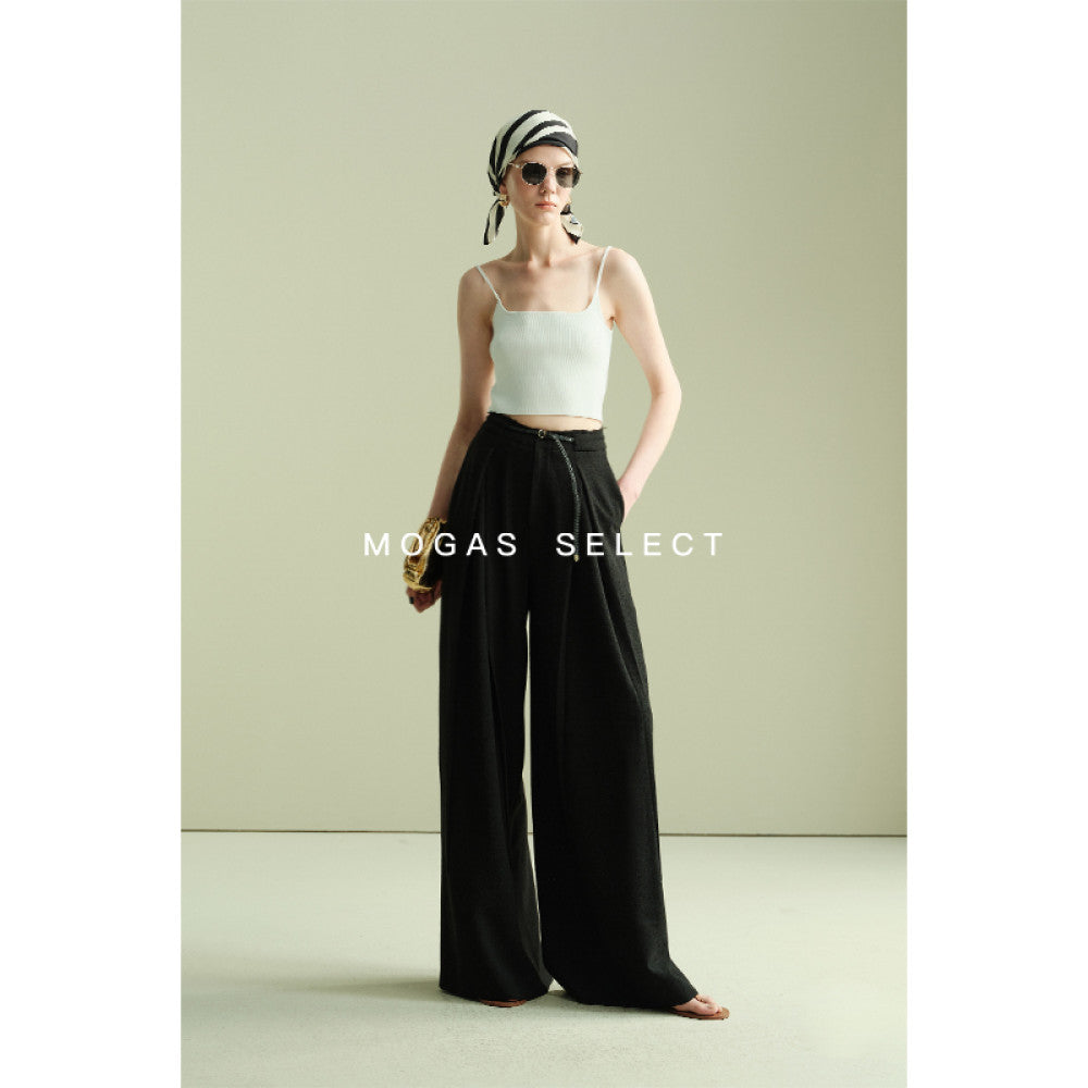 Mogas slimming paper figure heavyweight messy side hollow lace sleeveless vest wide leg pants for women Summer gift belt image 28