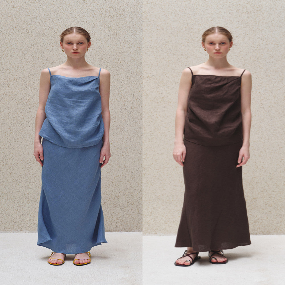 ItoshIroshI Linen Asymmetric Fold Design Lazy Relaxation Adjustable Elastic Strap Tank Top image 0