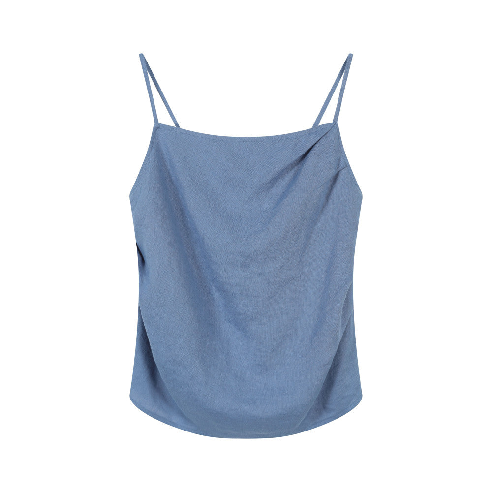 ItoshIroshI Linen Asymmetric Fold Design Lazy Relaxation Adjustable Elastic Strap Tank Top image 20