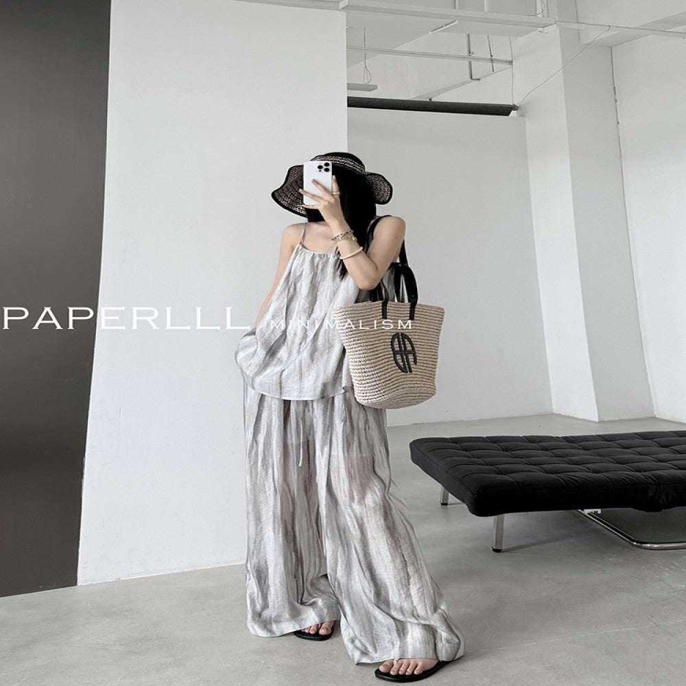 PAPERLLL South French Vacation Tencel Linen Blended Strap Top Hanging Wide Leg Pants Set for Women image 13