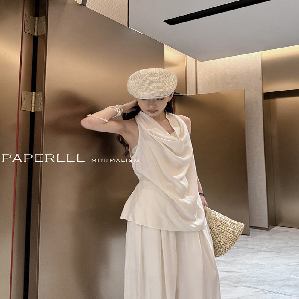 PAPERLLL shop owner s private server with a high end feel sleeveless strap vest high waisted pleated wide leg pants set for women image 3