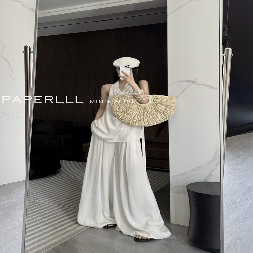 PAPERLLL shop owner s private server with a high end feel sleeveless strap vest high waisted pleated wide leg pants set for women image 14