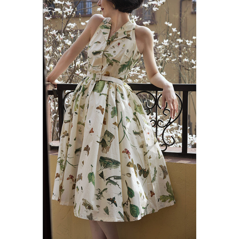 Ching s suit collar cut sleeves high waist cinched waist elegant floral dress retro and gentle Hepburn style big swing skirt image 23