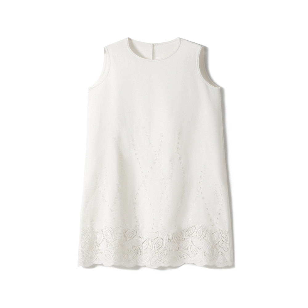 Fanfan s self made flash holiday heavy industry hollow embroidery linen straight tube A line vest looks slim sleeveless dress image 5
