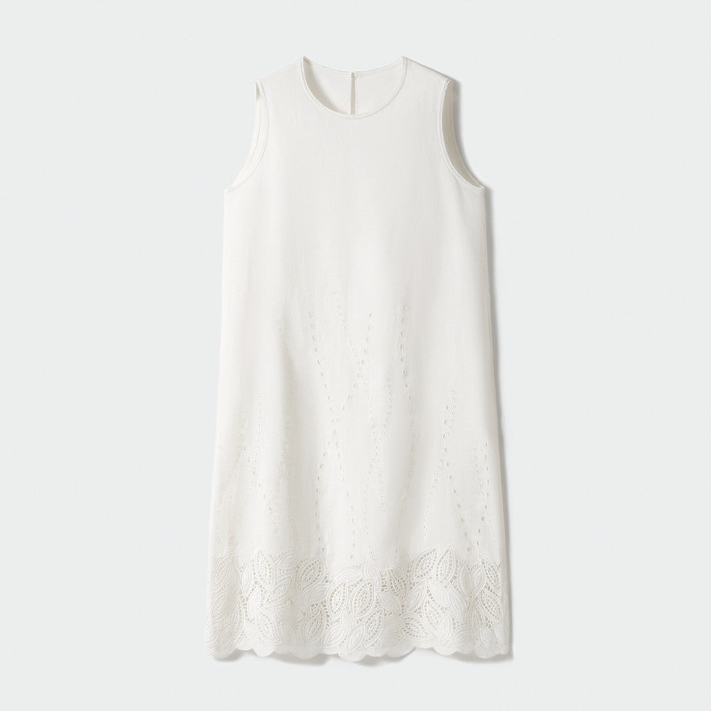 Fanfan s self made flash holiday heavy industry hollow embroidery linen straight tube A line vest looks slim sleeveless dress image 9