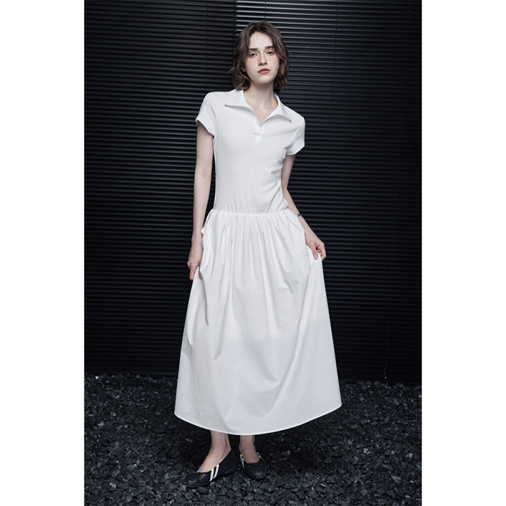 Moment white mid length dress for women in the summer of 2025 with a splicing design that is niche luxurious and high end image 11