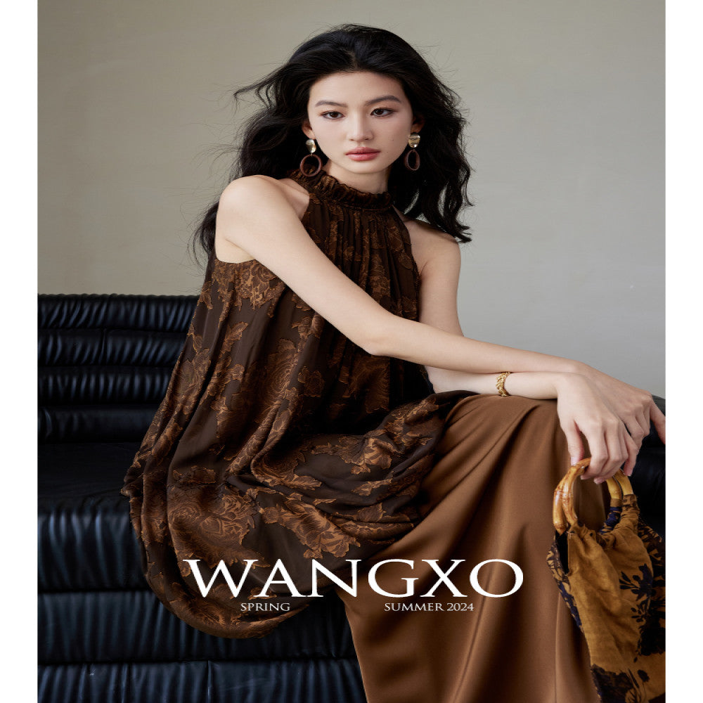 WANGXO Customized Qiaoqi Cut Flower Splicing Glossy Wall Satin Shoulder Trimming Neck Strap New Chinese Style Dress image 0