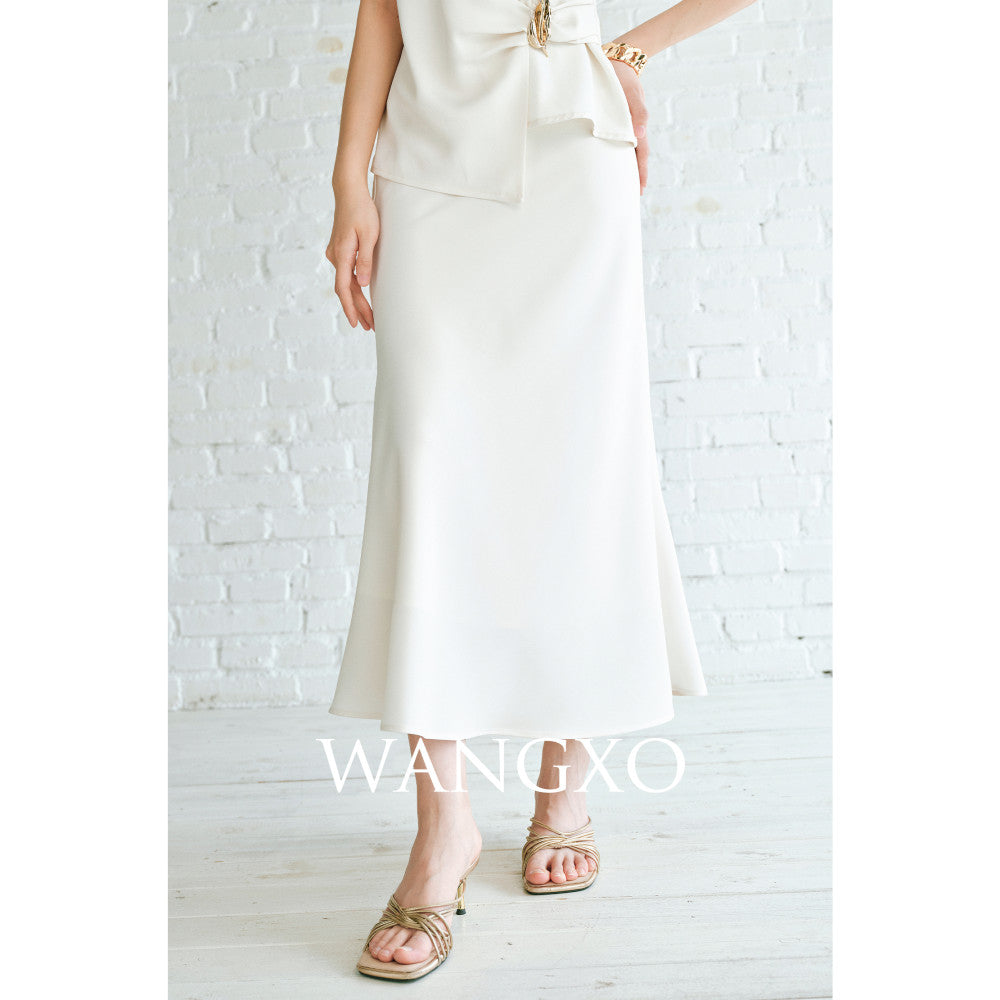 WANGXO High density satin pearl luster Metal leaf decoration deconstructive cutting hanging neck topu0026wide leg pants image 37