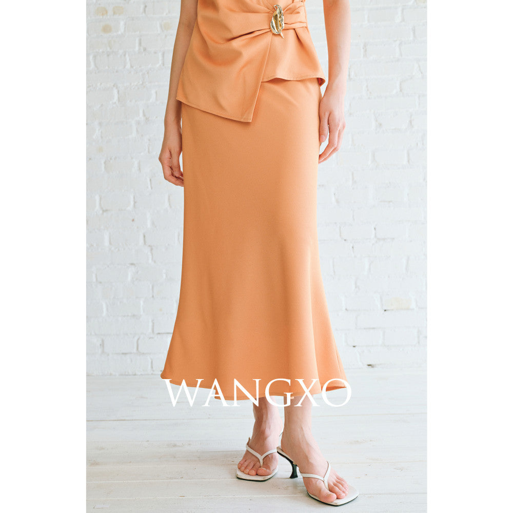WANGXO High density satin pearl luster Metal leaf decoration deconstructive cutting hanging neck topu0026wide leg pants image 42