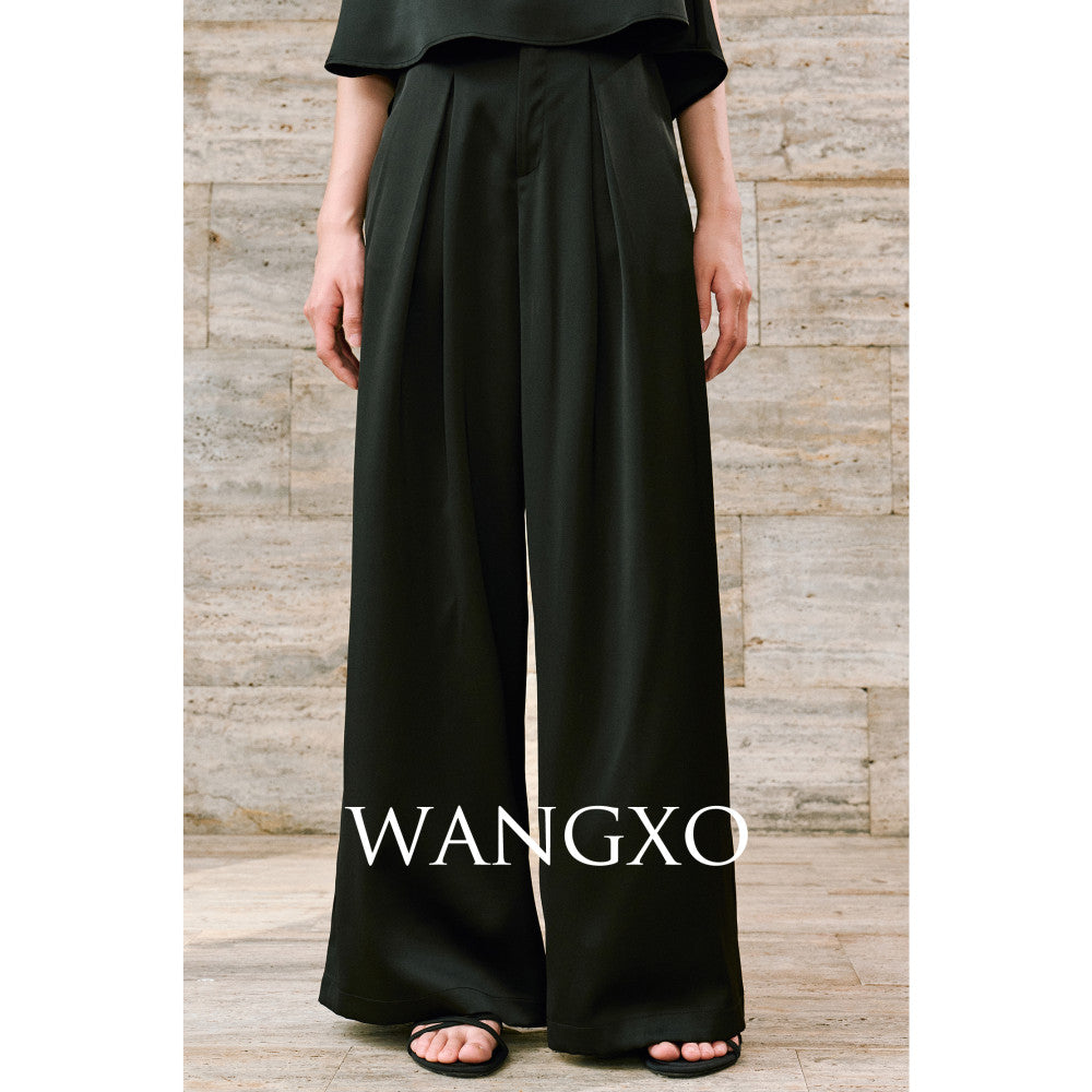 WANGXO High density twill satin with a silky feel A piece sleeveless top u0026slimming pleated wide leg pants image 41