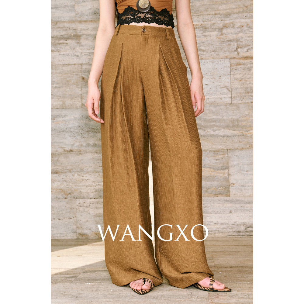 WANGXO Texture Touching Cotton Drawstring Satin Deconstructed Cross Collar Strap Waist Top u0026High Waist Wide Leg Pants image 12