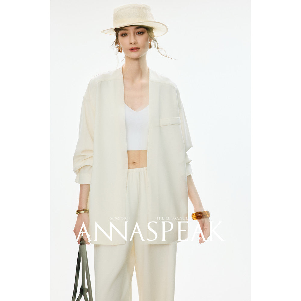 In stock ANNASPEAK old money wind amber flowing light Eastman acetate Ji simple collarless suit jacket pants image 40