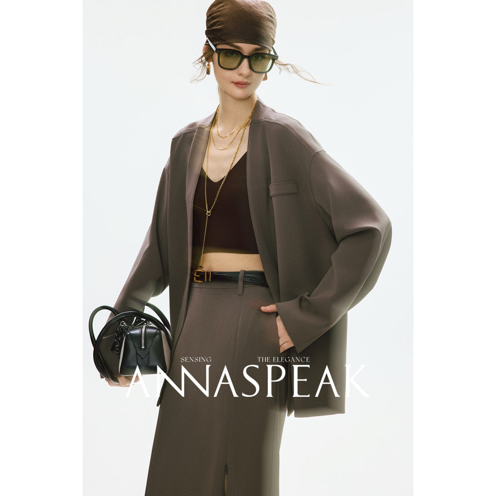 In stock ANNASPEAK old money wind amber flowing light Eastman acetate Ji simple collarless suit jacket pants image 86