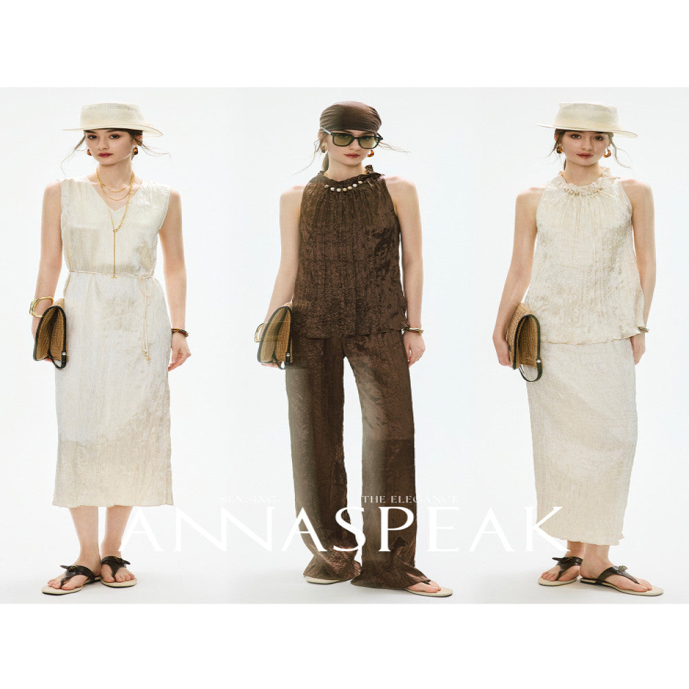 In stock ANNASPEAK Miyake Style Eastman Acetate Waterfall Fold Half Skirt Dress Slimming Four Piece Set image 145