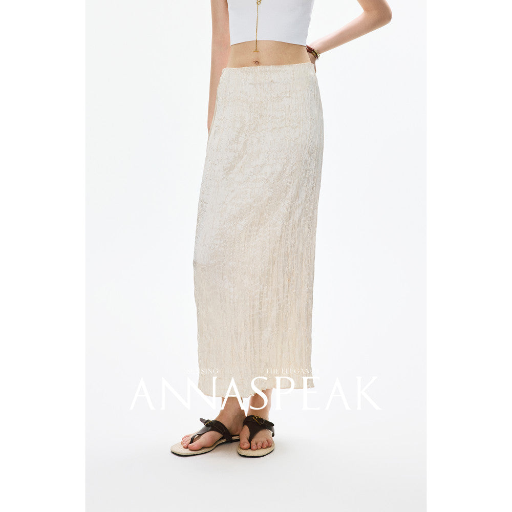 In stock ANNASPEAK Miyake Style Eastman Acetate Waterfall Fold Half Skirt Dress Slimming Four Piece Set image 9