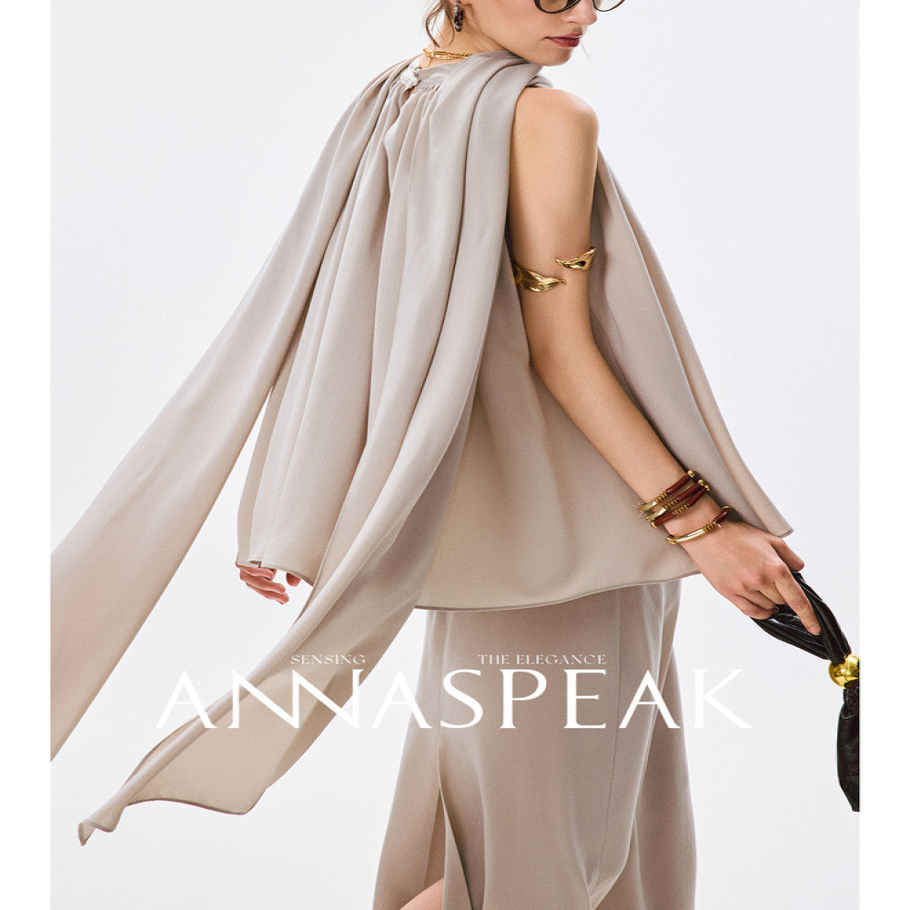 In stock ANNASPEAK versatile outfit cool feeling Eastman acetate minimalist ROW style shawl top half skirt for women image 56