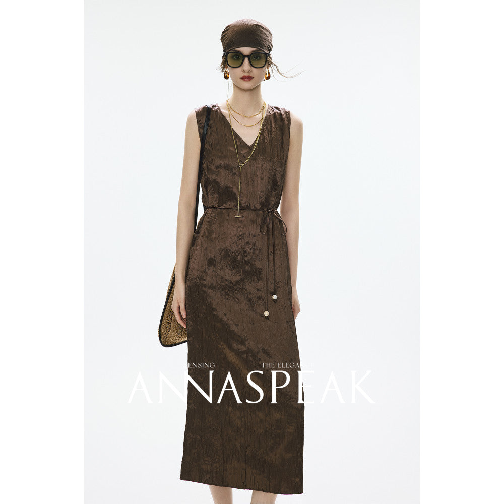 In stock ANNASPEAK Miyake Style Eastman Acetate Waterfall Fold Half Skirt Dress Slimming Four Piece Set image 100