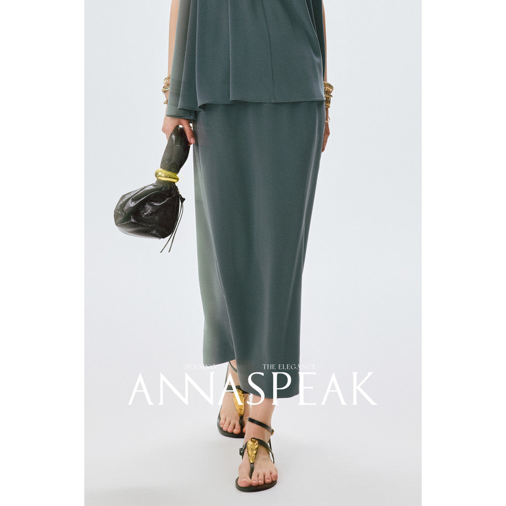 In stock ANNASPEAK versatile outfit cool feeling Eastman acetate minimalist ROW style shawl top half skirt for women image 156