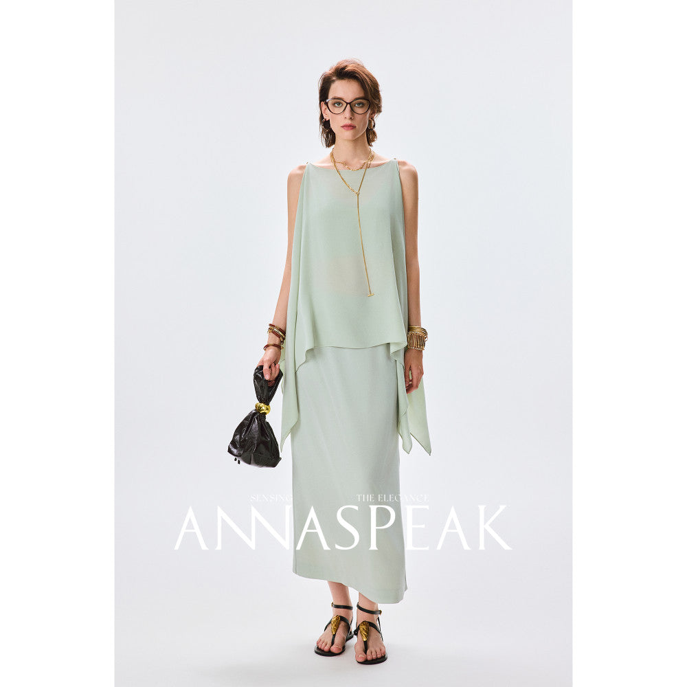 In stock ANNASPEAK versatile outfit cool feeling Eastman acetate minimalist ROW style shawl top half skirt for women image 12