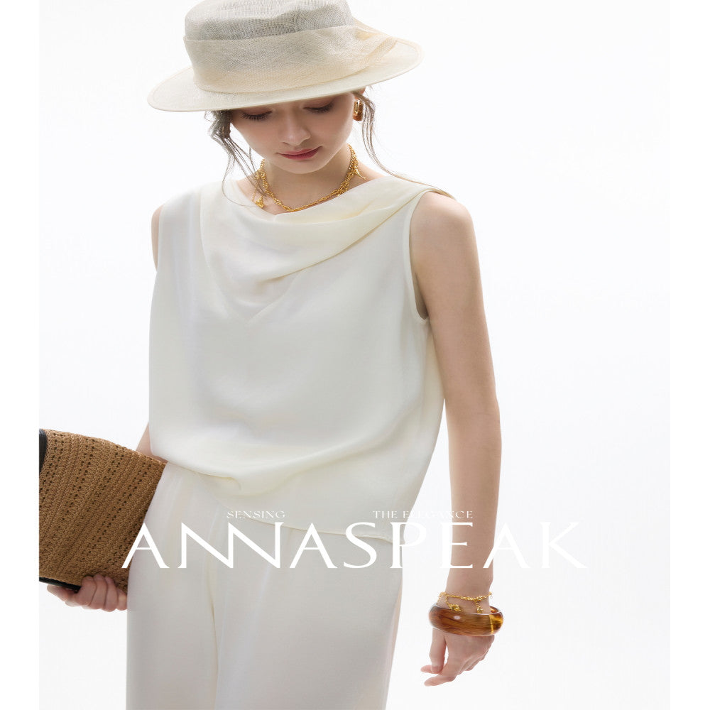In stock ANNASPEAK front and back two in one acetate hanging collar sleeveless top wide leg air pants set image 0