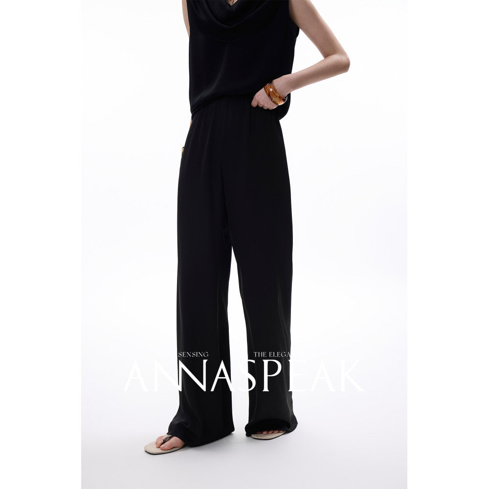 In stock ANNASPEAK front and back two in one acetate hanging collar sleeveless top wide leg air pants set image 71