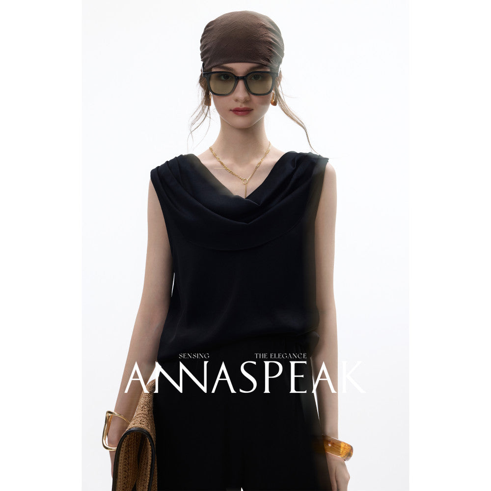 In stock ANNASPEAK front and back two in one acetate hanging collar sleeveless top wide leg air pants set image 96