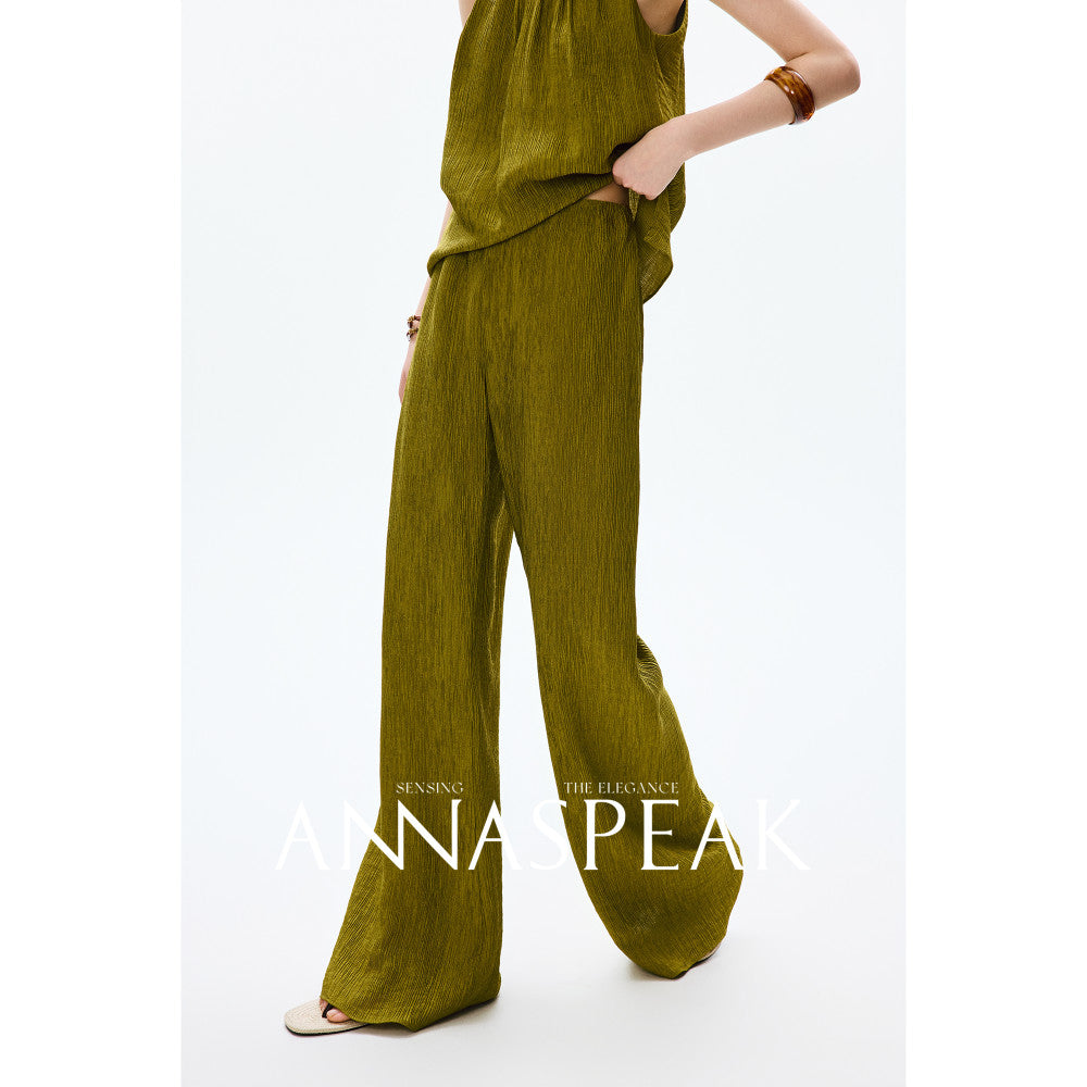 In stock ANNASPEAK lazy and casual TENCEL Lyocell collar top organ pleated suspender pants image 102